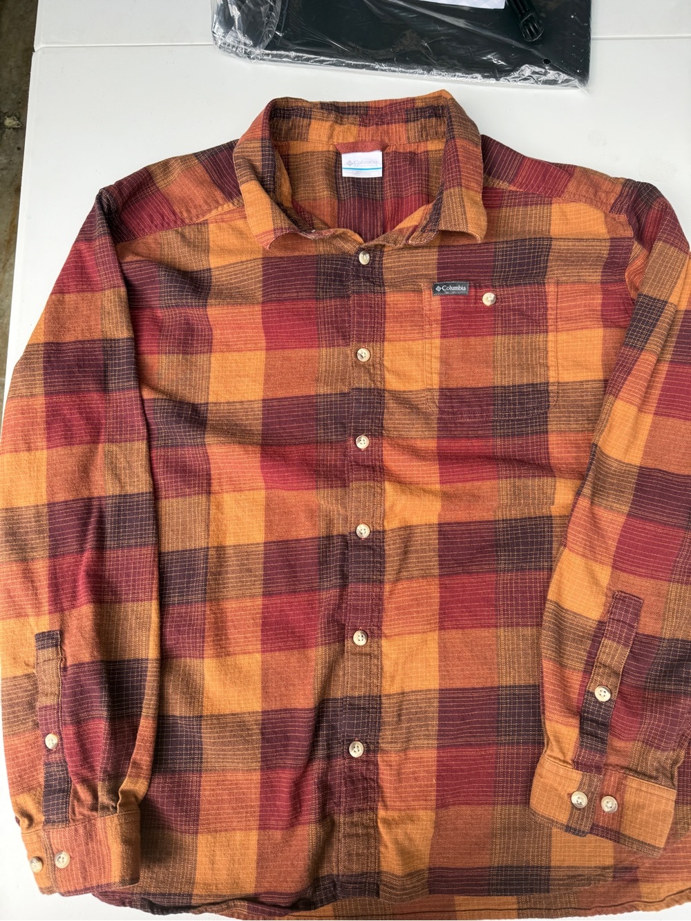 Columbia Plaid Button-Down Shirt in Orange and Maroon